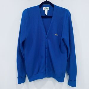VINTAGE SEARS 80s Mens L Blue Braggin Dragon Mr. Rogers Grandpa Sweater Cardigan